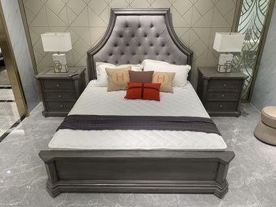 Doppelbett Bett Bettrahmen Betten Ehebett Polsterbett Holz Möbel Farbe grau