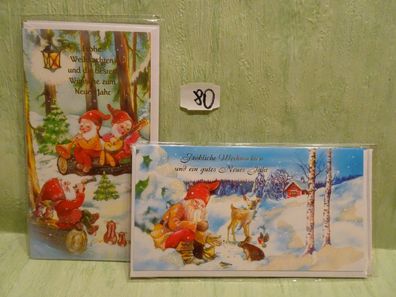 2x Taunus Verlag Weihnachtsgrußkarten & Umschlag Zwerge Wichtel mit Glimmer