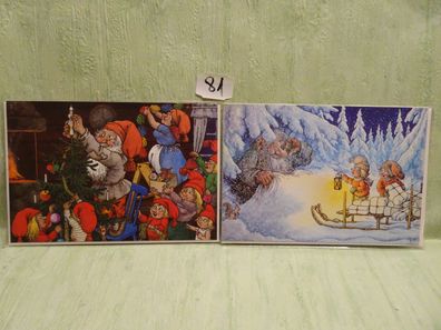 2x Weihnachtsgrußkarten & Umschlag Trolle Rolf Lidberg nach Aquarellen Weihnachtspost