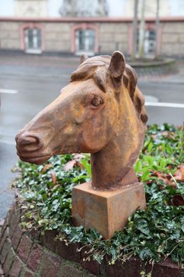 Pferdekopf Skulptur Figur Pferd Eisen Dekoration Garten Antik-Stil 62cm