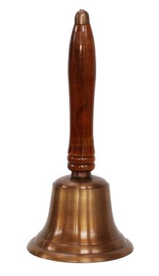 Tischglocke 22cm Handglocke Glocke Schulglocke Antik-Stil Messing Holz