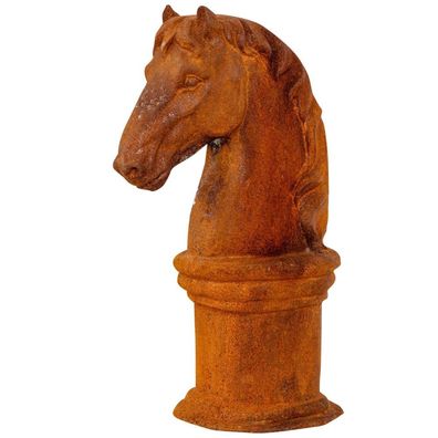 Pferdekopf Sockel Skulptur Eisen Figur Pferd Garten Schachfigur Horse iron rost