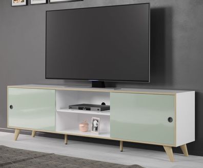 Lowboard Flat TV Unterschrank weiß grün Hochglanz Lack Italien 216 cm Adelaide