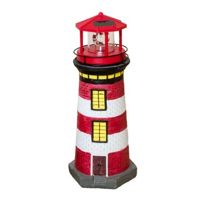 Gartendeko Leuchtturm mit Solar, handbemalte Gartenfigur rot/weiß 37 cm