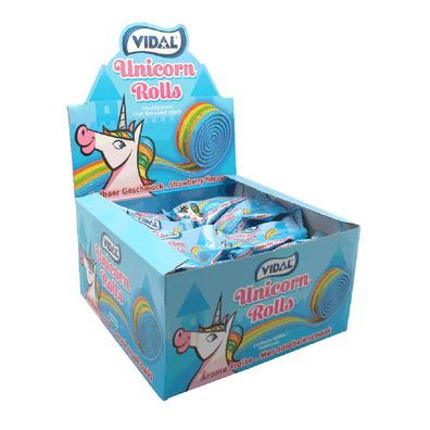 Vidal Unicorn Rolls Fruchtgummi-Rolle mit Erdbeer-Geschmack, 24er Pack (24 x 19g Roll