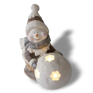 Weihnachtsdeko Schneemann mit LED beleuchteter Schneekugel, Leuchtfigur für Weihnacht