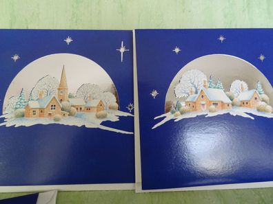 9x WWF Weihnachtsgrußkarten-Sets Einleger & Umschlag Metallic-Motiv Dorf Kirche