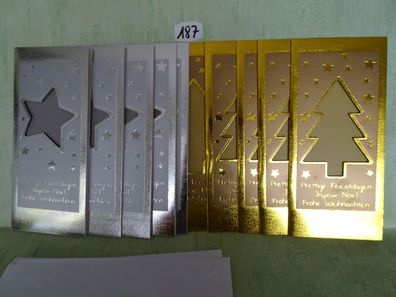 10 metallic gold silber Weihnachtsgrußkarte & Umschlag 25x9cm Frohe Weihnachten