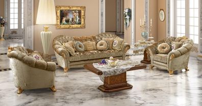 Luxus Möbel Sofagarnitur Couch Sofa Barock Rokoko Polster 3 + 1 + 1 Sitzer Holz 3tlg