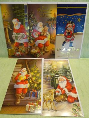5x Weihnachtsgrußkarten-Sets & Umschlag Weihnachtsmann Engel folienverziert