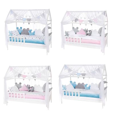 Komplettbett Hausbett 140x70 cm weiß Kinderbett mehrteiliges Bettwäsche Set