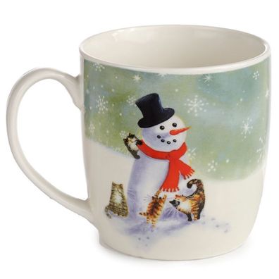 Weihnachten Kim Haskins Schneemann und Katzen Tasse aus Porzellan
