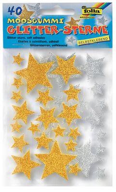 folia Moosgummi Glitter-Sticker "Sterne I" sortiert 40 Stück