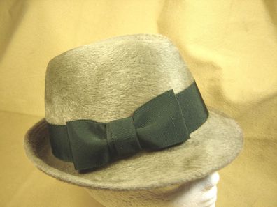 Damenhut klassischer Trachtenhut Velour sand beige Band grün DH285
