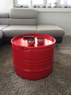 Fassmöbel Beistelltisch Tisch Design Möbel Couchtisch mit Spannring Rot Ø 57cm