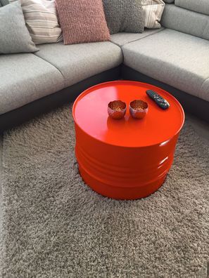 Fassmöbel Beistelltisch Tisch Fass Design Möbel Couchtisch Orange Ø 57cm