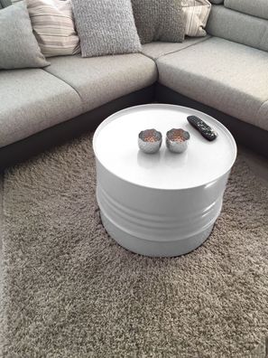 Fassmöbel Beistelltisch Tisch Fass Design Möbel Couchtisch Weiss Ø 57cm