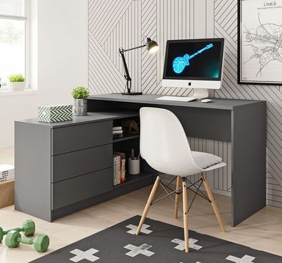 Computertisch Schreibtisch mit Kommode Sideboard 3 Schubladen TEO 140 x 50 cm