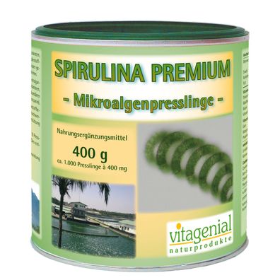 Spirulina Premium, 1000 Presslinge - Vitagenial by Biogenial Sonderangebot 31.12.2023