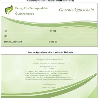 Geschenkgutschein für Energyvital Naturprodukte