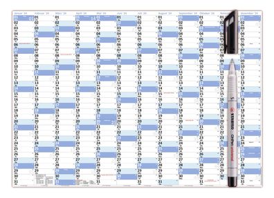 Wandkalender DIN A1 2024 nass abwischbar 59,4x84,1cm plus Folienstift schwarz