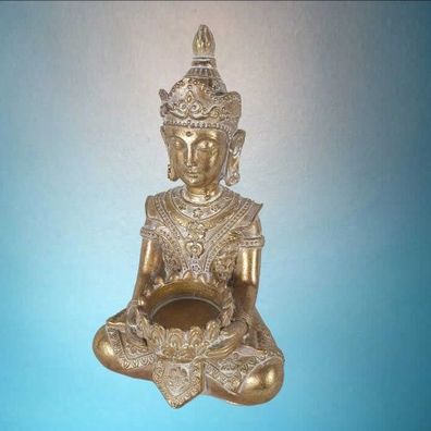 Sitzende Buddha Figur Gold als Teelichthalter 19 cm