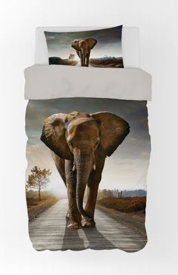 Bettwäsche Set mit Elefant 135x200 cm (80x80 cm)