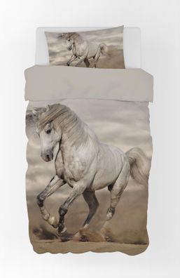 Bettwäsche Set mit Pferd 2 tlg. 135x200 cm (80x80 cm)