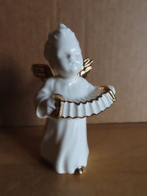 Figur Engel weiß gold mit Harmonika ca. 8 cm groß Goebel Weihnacht (Defekt)
