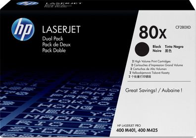 HP 80X schwarz (CF280XD) Doppelpack NEU OVP Passend für: HP LaserJet Pro 400 M 401 a