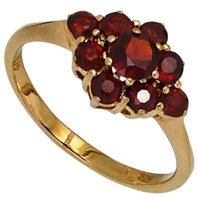 Damen Ring 375 Gold Gelbgold 9 Granate rot Goldring Granatring Gelbgoldring