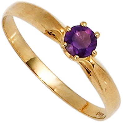 Damen Ring 585 Gold Gelbgold 1 Amethyst lila violett Goldring Amethystring.