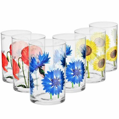 Krosno Bloom Gläser für Tee Wasser Getränke Säfte | Set 6 | 250 ml | Handwäsche