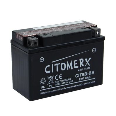 Flüssigbatterie CIT YT9B-4, 12 V 8 Ah, Pluspol links, DIN 50815