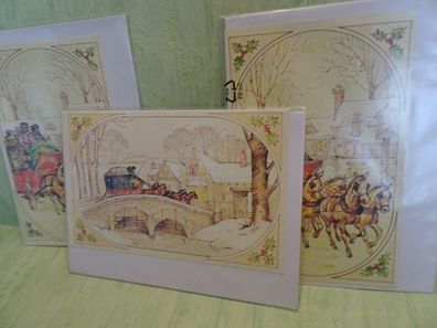3x aus DM-Zeit alte hochwertige Weihnachtsgrußkarten-Set & Umschlag UK Pferdekutsche