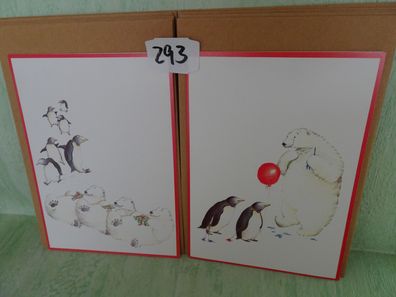 2x alte Weihnachtsgrußkarten-Set & Umschlag Galery Five 1979 England Pinguin Eisbär
