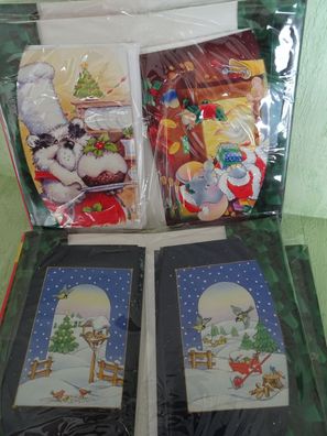 10 mini Weihnachtsgrußkarten-Set & Umschlag 2 Motive Meisen... tierische Weihnacht