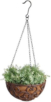 Esschert Design Blumenampel aus Gusseisen, Hängeampel mit Kokosmatte, 30,0 cm