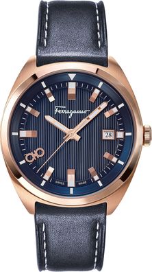 Salvatore Ferragamo Evolution SFNJ00220 roségold blau Leder Herren Uhr NEU