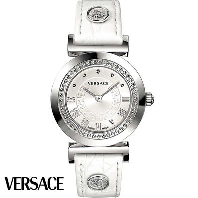 Versace P5Q99D001S001 Vanity Lady silber weiss Leder Armband Uhr Damen NEU