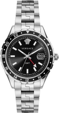 Versace V11100017 Hellenyium GMT schwarz silber Edelstahl Armband Uhr Herren NEU