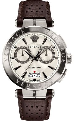 Versace VE1D01120 Aion Chronograph silber braun Leder Armband Uhr Herren NEU