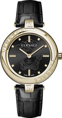 Versace VE2J00421 New Lady gold schwarz Leder Armband Uhr Damen NEU