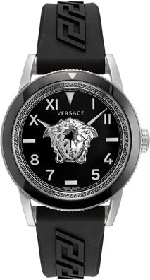 Versace VE2V00122 V-Palazzo silber schwarz Kautschuk Herren Uhr NEU