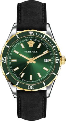 Versace VE3A00320 Hellenyium silber gold grün schwarz Leder Herren Uhr NEU
