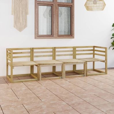 vidaXL Gartensofa 4-Sitzer mit Kissen Grün Imprägniertes Kiefernholz