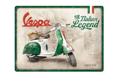 VESPA Relief-Blechschild "Italian Legend" - 40x30cm - Retro V50 Email Emaille