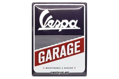 Relief-Blechschild "Vespa Garage" - 40x30cm - Email Emaille Piaggio Service