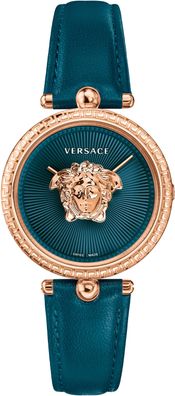 Versace VECQ00318 Palazzo Empire roségold blau grün Leder Armband Uhr Damen NEU