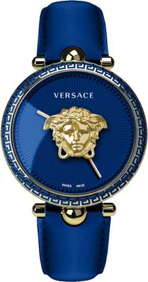 Versace VECO02122 Palazzo Empire gold blau Leder Armband Uhr Damen NEU